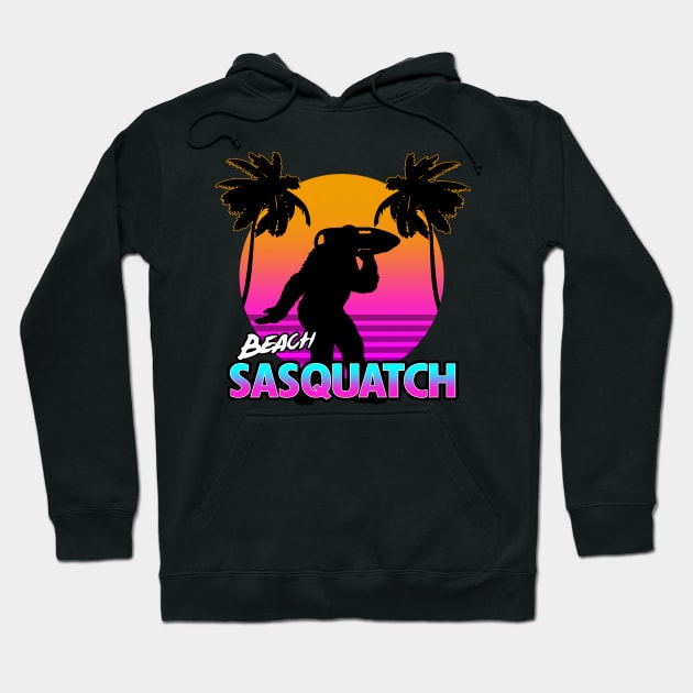 Beach Sasquatch Funny Bigfoot 80's Retro Rad Summer Beach Spring Break Meme Hoodie by BoggsNicolas